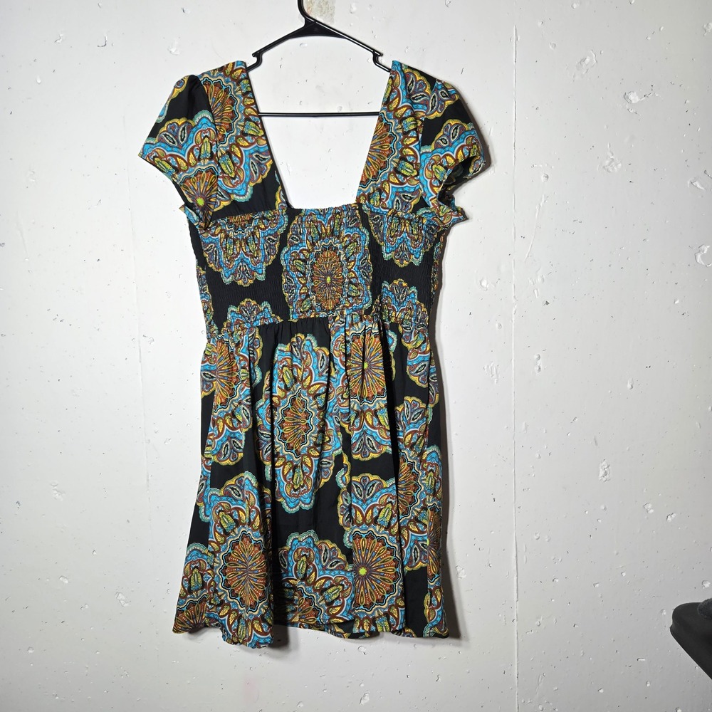 Band of Gypsies Medallion Print Smocked Mini Dress XL Boho Summer Whimsigoth - Picture 2 of 9
